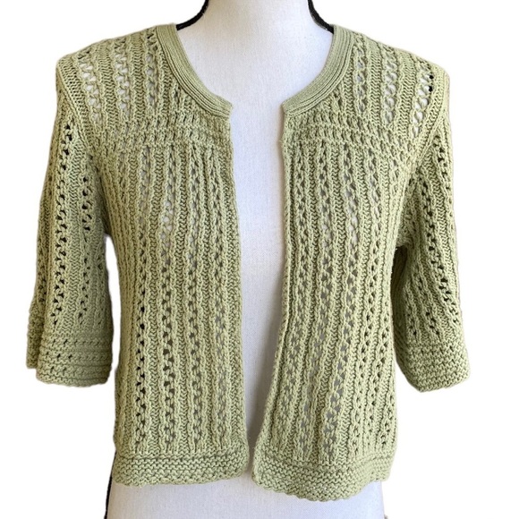Dressbarn Open Front Crocheted Sage Cardigan Size Medium - Picture 1 of 12